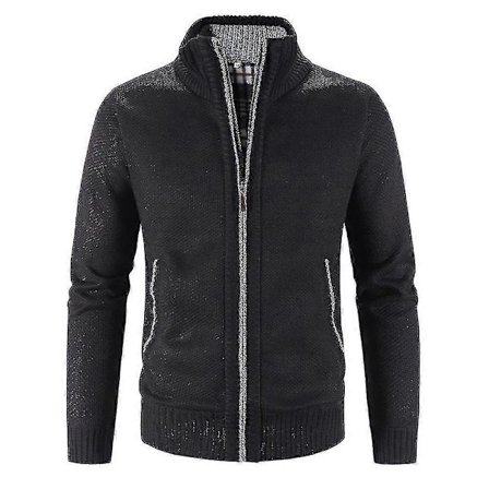 Herre Vinter Varm Langærmet Ensfarvet Lynlås Strikket Cardigan Casual Jumper Topfrakker