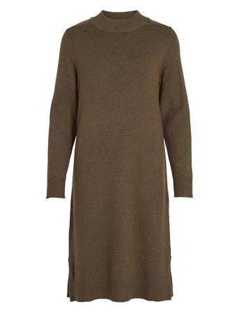Viril Crew Neck L/S Midi Dress - Noos Dresses Knitted Dresses Brun Vila*Betinget Tilbud