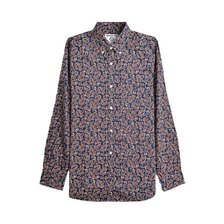 Lambretta Paisley Långärmad Skjorta för Män XL Marinblå