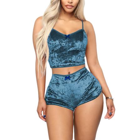 Kvinnor Sexig Glänsande Ren Färg Tvådelade Shorts Top Nattklubbskläder