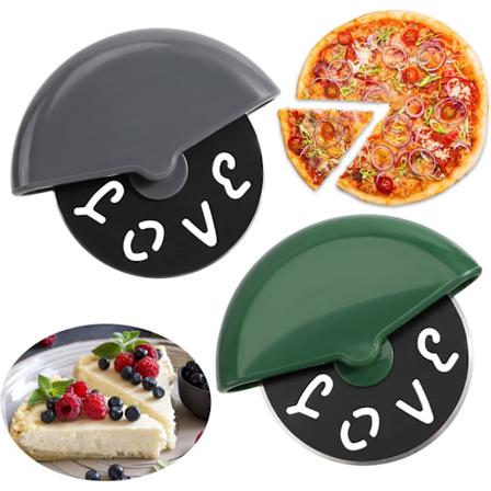 2 stk runde pizzakuttere, utskåret hjertedesign i rustfritt stål, multifunksjonell pizzakutter