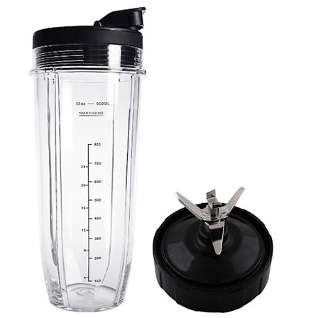 Låg og 32 oz kop og 7 finblade kompatibel med Ninja Automatic IQ 1000 Watt Blender Tilbehør Udskiftning