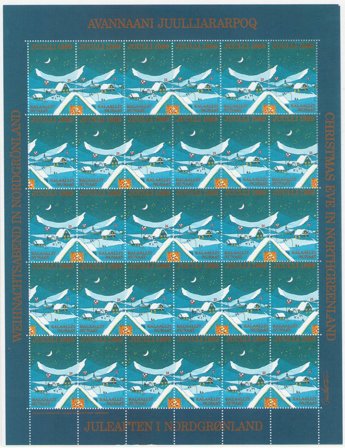 Grønland - Julemærkeark 1989 - Utakket øvre, venstre og højre marginal - Ubrugt eller foldet