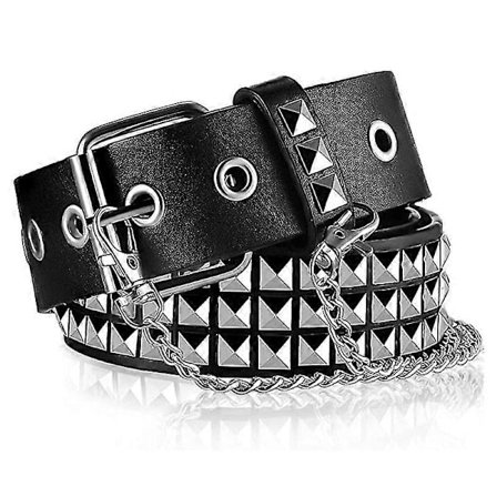 Svart belte med nagler - Nikkelpyramide nagler - Punk, Goth 43 tommer