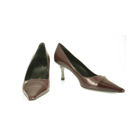 Chanel Vintage pre-owned Leather with Patent Leather Pet Toe Pumps Schoenen Heel , Rood , Dames , Maat: 38 EU
