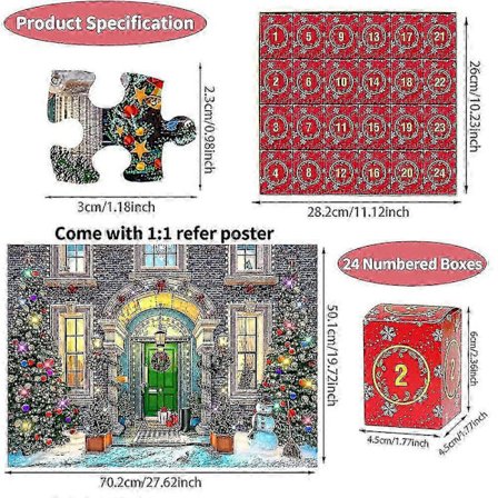 Adventskalender 2025 Julepuslespill 2024 Julestuen Feriepuslespill For Voksne Barn 24 Deler Totalt 1008 Brikker Puslespill