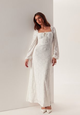 BUBBLEROOM - Floral Structure Dress - White