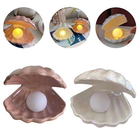 Pärlskal nattlampa, bärbar bordslampa, keramisk skallampa