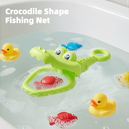 1 stk. Krokodilleformet fiskenet til småbørn - Babybadelegetøj med sikkert net og realistisk krokodillemund, let fiskefanger til badekar P...