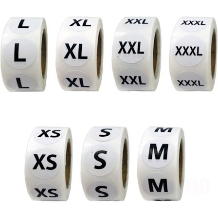 3500 klesstørrelse klistremerker 2,22 cm runde selvklebende størrelse