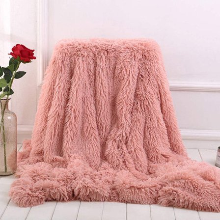 ING Myk Fersken Beige Jenteteppe - Laget av plysj, fuskepels og mikrofiberpolyester - 130 x 160 cm