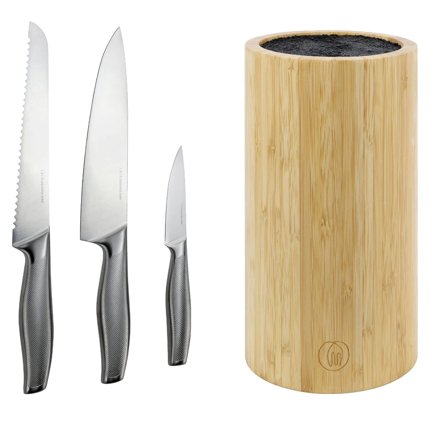 Essentials 3-delt knivsæt med knivblok i FSC-bambus | KitchenOne