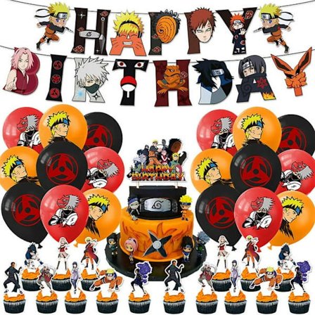 Naruto Tegneserie Tema Bursdagsfest Dekor Supplies Inkludert Banner Ballonger Cupcake Toppers Sett