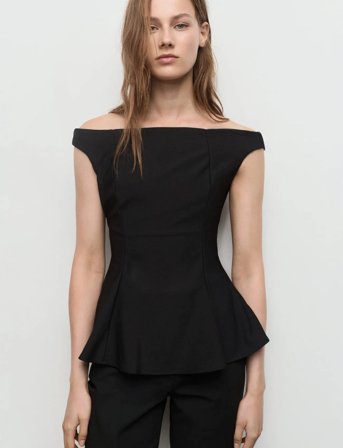 Mango Strapless Peplum Top - Black - XL