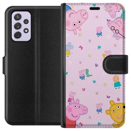 Kompatibelt Lommeboketui til Samsung Galaxy A52s 5G Peppa Gris med en baby i armene, mamma gris motiv i fargerik og myk barneillustrasjon med hjerter