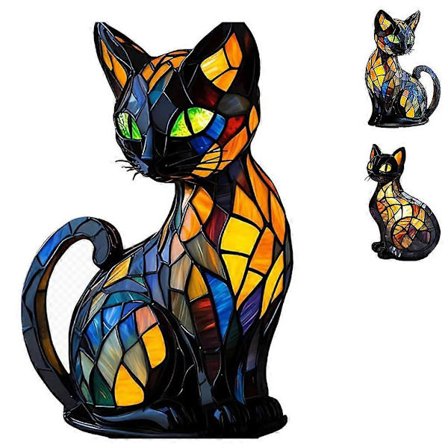 Kattlampe mosaikk, lysende katt, kattlampe Tiffany, kattlampe glassmaleri, kattlampe, Solymall kattlampe