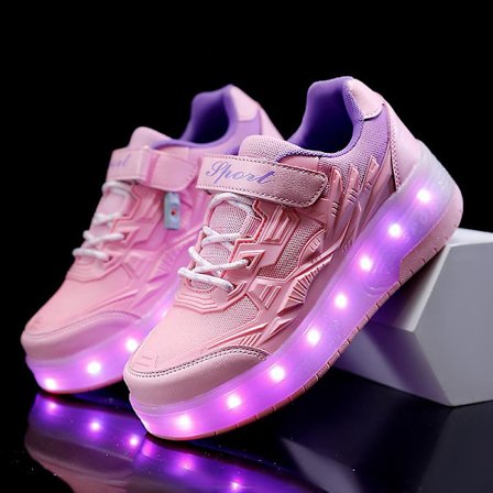 Børne To Hjul Lysende Glødende Sneakers Rød Pink Blå LED Lys Rulleskøjter Sko Børn LED Sko Drenge Piger USB Opladning Q7- pink