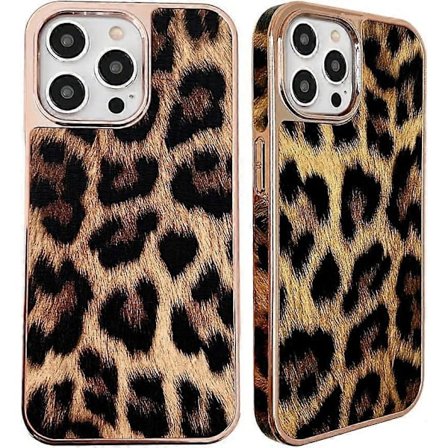 Lyxigt Leopardmönstrat Telefonfodral för iPhone 15 Pro Max Skal Mode Plätering Läder Sidoram Design Stötsäkra Skyddsfodral Kvinnor för Apple 15 P