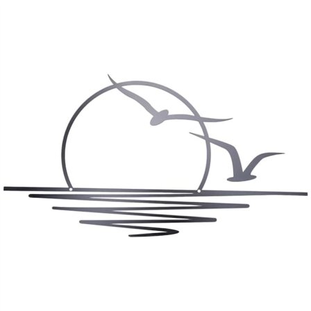 Auringonnousu Metalliseinätaide, Aurinko ja Lokkien Seinäkoriste, Metalliseinäkoriste, Abstrakti Auringonlaskun Koriste, Minimalistinen Viivataide