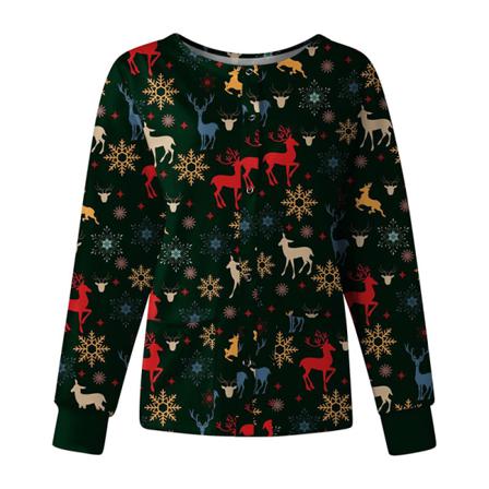 Kvinnor Snowflake Printed Button Down T-shirt Långärmad Tröja