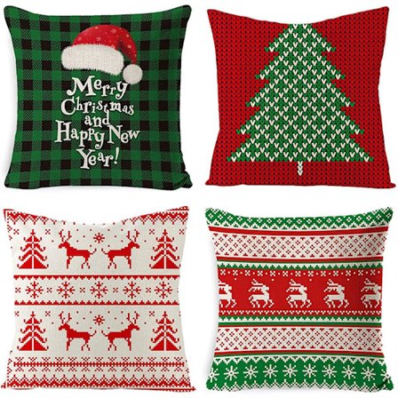 4 stk Juleputetrekk Bomullslin Høyde Putetrekk Søt Tegneserie Julepute Dekorasjon