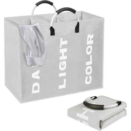 Taitettavat pyykkikorit (80L, 60x32x49cm), 3 osastoa