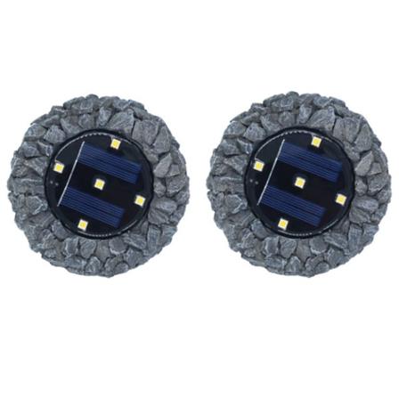 2 stk. Solcelled Begravede Lys Stenlamper 5LED Harpiks Begravede Lys Udendørs Have Begravede Græslys Simuleringsstenlys (Reef