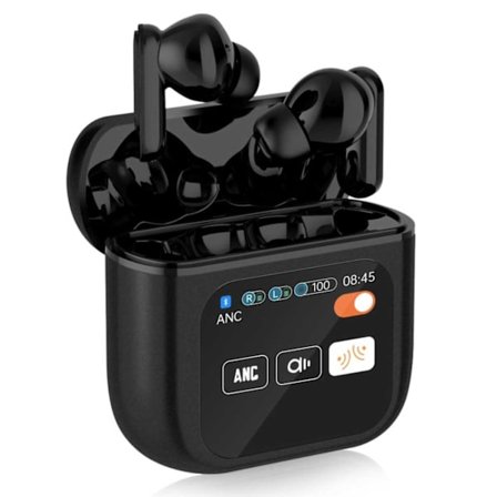 Trådlösa TWS ANC ENC Hörlurar med Färgdisplay Svart