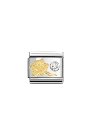 Symbols Gold and 925 Sterling Silver Raised Narcissus CZ White