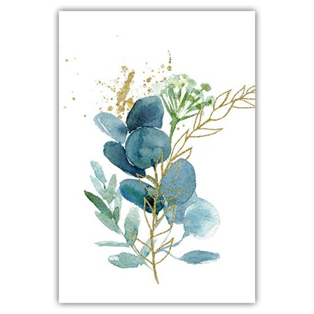 Grønn akvarell eukalyptusblader lerret maleri gull kunstmaleri galleri moderne hjemmedekorasjon maleri (3 deler)