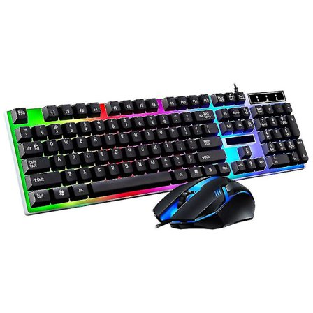 Kablet Gaming Tastatur og Mus Sæt Farverig Led Baggrundsbelyst Usb Gaming Tastatur Mus Til Bærbar Pc Sort