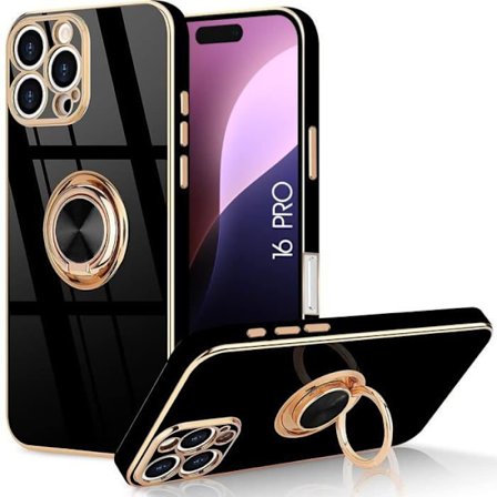 Skyddshölje - BOOLING - för iPhone 16 Pro - Stötabsorberande Silikon - 360° Rotationsställ - Svart