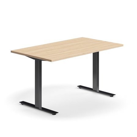 Desk QBUS, straight, 1400x800 mm, T-frame, black frame, oak