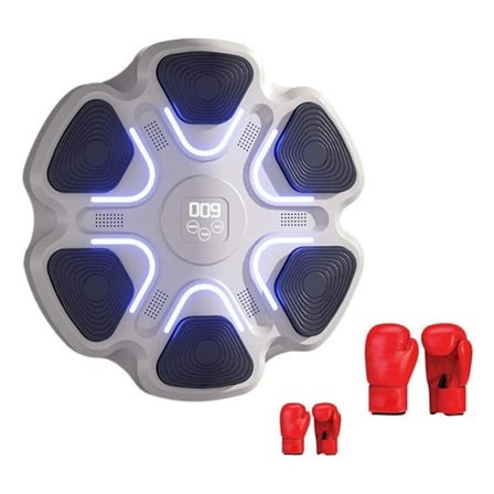 Väggmonterad Boxningsmaskin med LED, 9 Hastighetslägen, 5 Volymkontroller & 2 Par Boxningshandskar för Hemmaträning