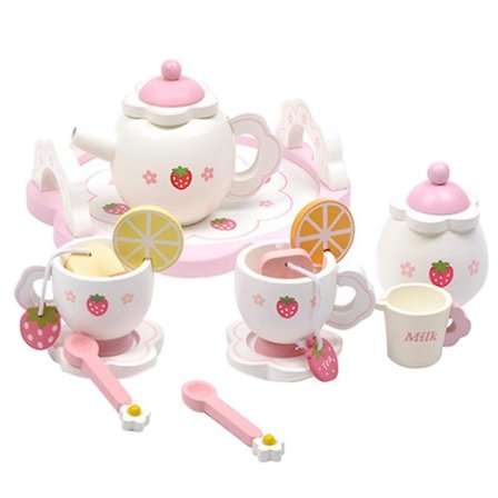 Träleksaksspelhus Simulerings Afternoon Tea Set Pedagogisk Leksak För Barn Barn Småbarn