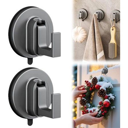 Ovirenkaan imukuppikoukku, 2026 päivitetty ovirenkaan koukku ulko-ovelle, poraamaton imukuppi pyyhkeiden ripustamiseen (2 kpl)