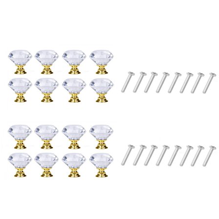 Diamantformade Knoppar i Glas Transparent/Guld 8 st 16 Pack