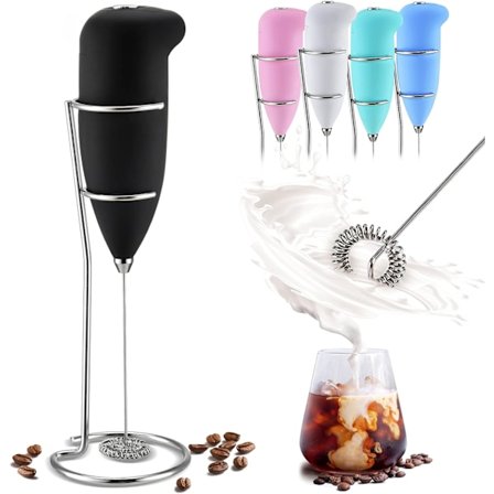 Mjölkskummare för kaffe, handhållen, batteridriven elektrisk dryckesmixer med stativ i rostfritt stål, kaffeskummare