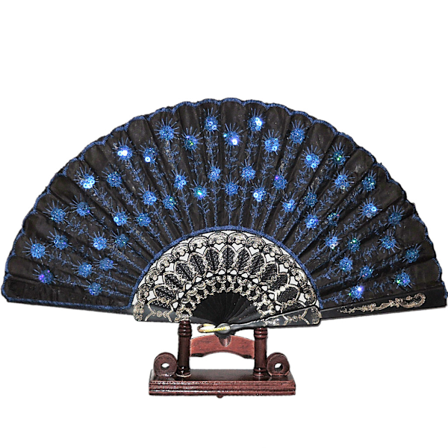 Vifte - Paljetter - Kongeblå påfugl med plastbunn