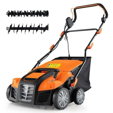 Elektrisk scarifier 2000W 40 cm COSTWAY-2 i 1 Trimmer-Højde, Justerbar Dybde-55 L Pose-Foldbar-Clip til Cord-Orange