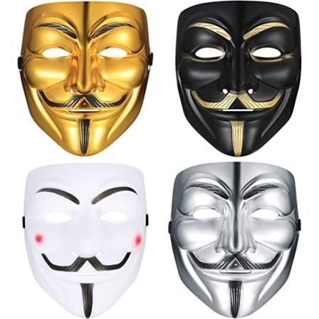4 stk. V for Vendetta Guy Mask, Halloween Kostyme Cosplay Festmaske, Anonym Maske, Karnevalsmaske Unisex Barn Voksne - 4 Farger