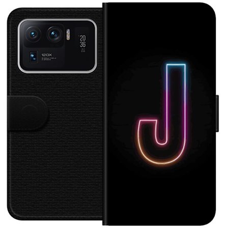 Yhteensopiva Lompakkokotelo Xiaomi Xiaomi Mi 11 Ultra Minimaalinen neonkirjain J värien vaihtuessa valossa mustaa taustaa vasten