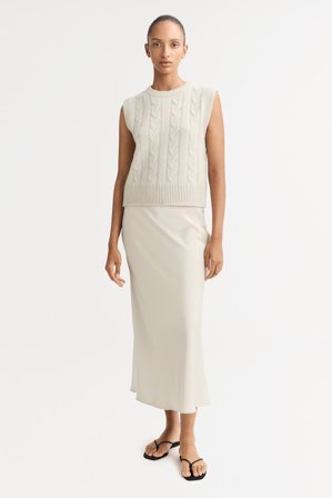 Soft Goat - Cable Knit Singlet - Kaschmirpullover für Damen - S - Chalk