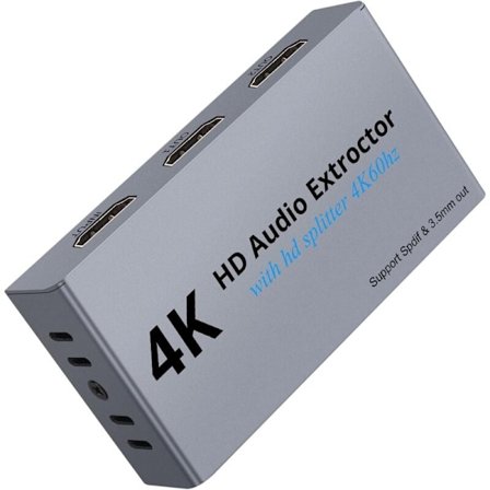 4K@60Hz Ultra HD Ljudextraherare, Ljudsynkroniseringsseparation för HD-enheter, Brett Kompatibel HDMI 2.0-adapter, 3,5 mm Stereo och Optisk Utgång