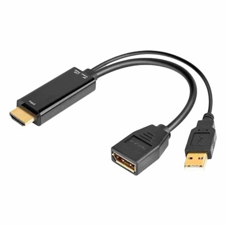 HDMI til DisplayPort Adapter, Aktiv Adapter med USB-drevet Support til 4K-opløsning, Ultra HD-kompatibel med PC Laptop Xbox One PS4 PS5, Driver