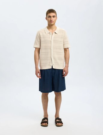 Selected Slhpalo Ss Knit Crochet Polo Cardigan - Beige - L