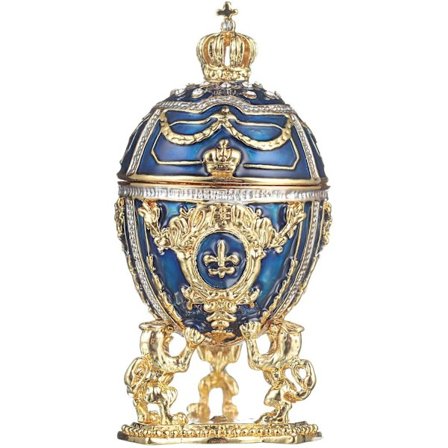 Faberge stil egg Smykkeskrin med løver og keiserkrone 7,5 cm blå