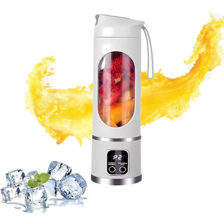 Langaton tehosekoitin, monitoiminen mehupuristin, kaksi 1500 mAh:n akkua ja 12 terää, 3-nopeuksinen 450 ml:n kannettava tehosekoitin