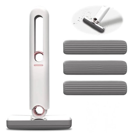 Mini Mopp, Portabel Själv-Vridande Svampmopp, Handsfree Rengöring Mini Mopp för Badrum, Kök (3 Bomullssvampar och 1 Presshandtag) 2-pack