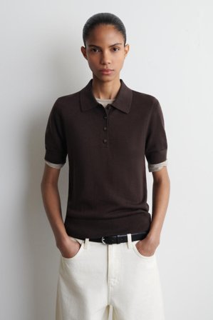 COS Women's Shrunken Wool-Blend Polo Shirt in Brown